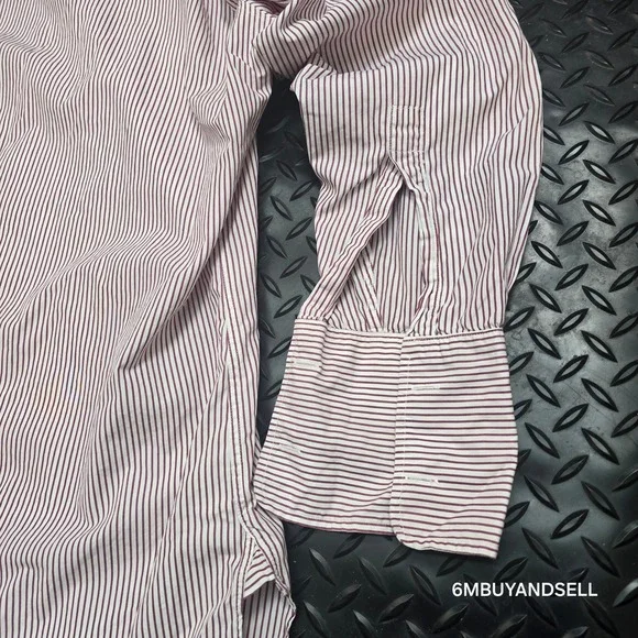 Hilditch & Key Mens Dress Shirt 16 Burgundy White Stripe French Cuff England - Picture 6 of 13